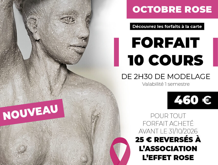 Cours sculpture modelage céramique à La Rochelle - Périgny / Offre Octobre Rose - forfait à la carte, avec don à l'association l'Effet Rose - Une équipe féminine au service des femmes touchées ou concernées par le cancer