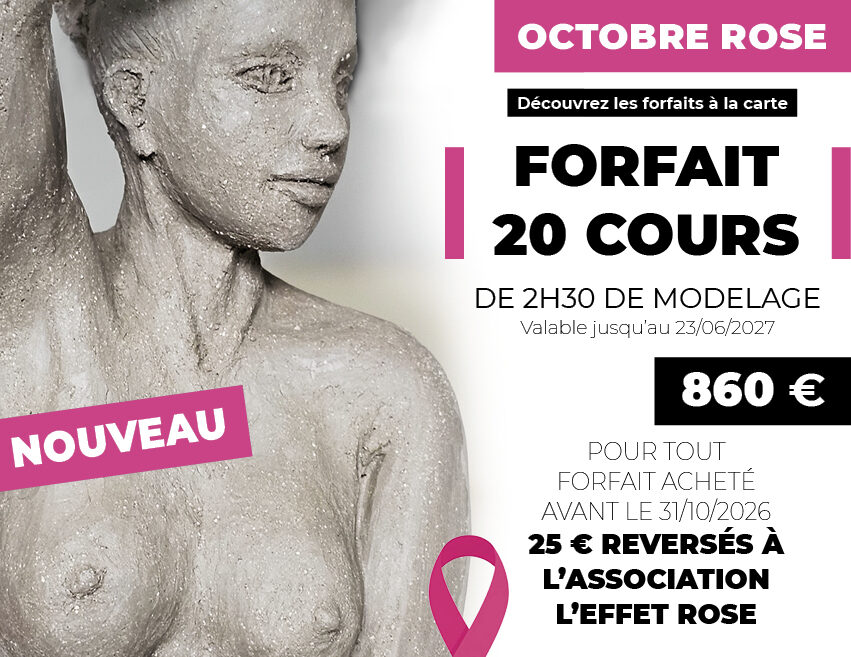 Cours sculpture modelage céramique à La Rochelle - Périgny / Offre Octobre Rose - forfait à la carte, avec don à l'association l'Effet Rose - Une équipe féminine au service des femmes touchées ou concernées par le cancer