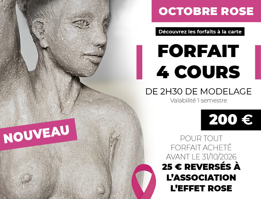 Cours sculpture modelage céramique à La Rochelle - Périgny / Offre Octobre Rose - forfait à la carte, avec don à l'association l'Effet Rose - Une équipe féminine au service des femmes touchées ou concernées par le cancer